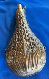 Antique MUSKET SHOTGUN POWDER FLASK BASKET WEAVE CIVIL WAR ERA - 5 of 6