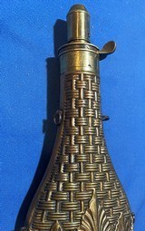 Antique MUSKET SHOTGUN POWDER FLASK BASKET WEAVE CIVIL WAR ERA - 1 of 6