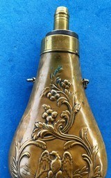 Antique CIVIL WAR ERA BRASS POWDER FLASK EAGLE SHIELD FOLIAGE - 7 of 7