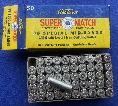 Vintage WINCHESTER - WESTERN .38 SPECIAL SUPER MATCH AMMO NOS. 50 RNDS.