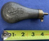 Antique CIVIL WAR ERA EAGLE PISTOL POWDER FLASK ZINC 4 1/2" - 1 of 3