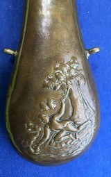 Antique 1860s ERA POWDER FLASK FALLEN HUNTER & TREE DESIGN 7 1/2" - 2 of 4