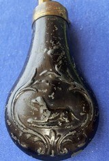 Antique CIVIL WAR ERA HOUND HUNTING DOG PISTOL FLASK 5 1/2" ZINC - 2 of 4