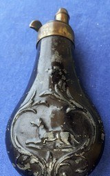 Antique CIVIL WAR ERA HOUND HUNTING DOG PISTOL FLASK 5 1/2" ZINC - 3 of 4