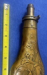 Antique CIVIL WAR ERA POWDER FLASK EAGLE IN VINE MAKER MARKED 8 "