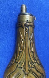 Antique CIVIL WAR ERA COPPER & BRASS POWDER FLASK LEAF DESIGN 6 3/4" - 2 of 7