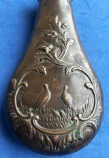 Antique 1860s BARTRAM & Co. POWDER FLASK PHEASANTS & CHICKS - 4 of 9