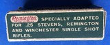 Vintage REMINGTON .25 STEVENS RF AMMO DOG BONE PARTIAL BOX 32 ROUNDS - Image 5 of 7