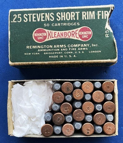 Vintage REMINGTON .25 STEVENS RF AMMO DOG BONE PARTIAL BOX 32 ROUNDS - Image 3 of 7