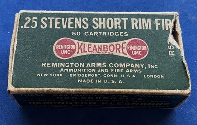 Vintage REMINGTON .25 STEVENS RF AMMO DOG BONE PARTIAL BOX 32 ROUNDS - Image 4 of 7