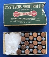 Vintage REMINGTON .25 STEVENS RF AMMO DOG BONE PARTIAL BOX 32 ROUNDS - Image 3 of 7