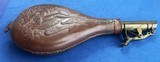 Antique CIVIL WAR ERA LEATHER 3 lb. AM FLASK & CAP Co. RABBIT & BIRDS - Image 3 of 8