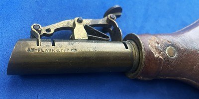 Antique CIVIL WAR ERA LEATHER 3 lb. AM FLASK & CAP Co. RABBIT & BIRDS - Image 5 of 8