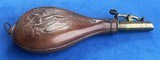 Antique CIVIL WAR ERA LEATHER 3 lb. AM FLASK & CAP Co. RABBIT & BIRDS - Image 7 of 8