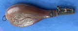 Antique CIVIL WAR ERA LEATHER 3 lb. AM FLASK & CAP Co. RABBIT & BIRDS - Image 8 of 8