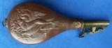 Antique CIVIL WAR ERA LEATHER 3 lb. AM FLASK & CAP Co. RABBIT & BIRDS - Image 2 of 8