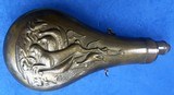 Antique ORIGINAL COPPER & BRASS POWDER FLASK RABBIT & BIRDS - Image 3 of 7