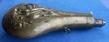Antique ORIGINAL COPPER & BRASS POWDER FLASK RABBIT & BIRDS - Image 5 of 7