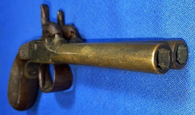 Antique DOUBLE BRASS BARREL SxS PERCUSSION PISTOL - Image 5 of 7