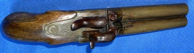 Antique DOUBLE BRASS BARREL SxS PERCUSSION PISTOL - Image 3 of 7