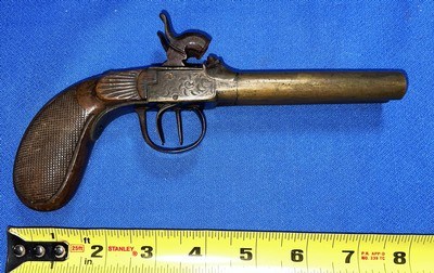 Antique DOUBLE BRASS BARREL SxS PERCUSSION PISTOL - Image 1 of 7