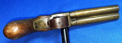 Antique DOUBLE BRASS BARREL SxS PERCUSSION PISTOL - Image 4 of 7