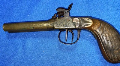Antique DOUBLE BRASS BARREL SxS PERCUSSION PISTOL - Image 2 of 7