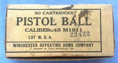 Vintage WINCHESTER AMMO GOVERMENT 1911 AUTO .45 NOS. FULL 50 RNDS. - Image 1 of 5