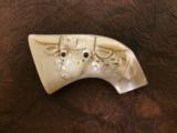Nice Vintage Carved Steer Head Colt SAA Pearl Grips w/ Ruby eyes - 3 of 4