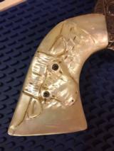 Nice Vintage Carved Steer Head Colt SAA Pearl Grips w/ Ruby eyes - 4 of 4