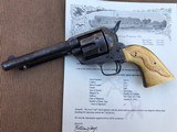 *Antique Engraved 1883 Colt SAA .45cal. w/Steer Head and Snake Carved Ivory Grips w/Holster and Letter!* - 8 of 12