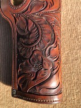 *Special Order* Beautiful Heiser Denver, Colo. Marked Floral Carved Holster for the Colt 1911 Automatic Pistol * - 9 of 10