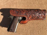 *Special Order* Beautiful Heiser Denver, Colo. Marked Floral Carved Holster for the Colt 1911 Automatic Pistol * - 1 of 10