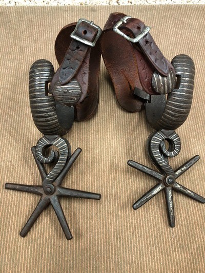 *RARE* Huge Mexican Silver Inlaid Spurs with 4