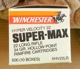 Winchester Full Brick Super-Max 22 LR 34 Grain Hollow Points, 500 Cartridges - 1 of 4