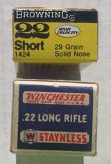 Winchester Staynless "1927" 22 LR Mint Box,Browning 22 Short Stone Cold Mint - 2 of 5
