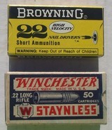 Winchester Staynless "1927" 22 LR Mint Box,Browning 22 Short Stone Cold Mint - 1 of 5