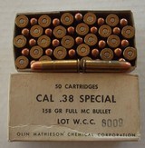 Full Box Military Load for CAL. 38 158 Grain MC Bullet Western Cartridge Co. 1960 - 1 of 2