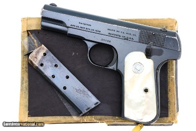 Colt 1908 Hammerless Pistol, Mother-of-Pearl Grips, Box, 35146, FB01641
