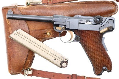 Swiss DWM 1906 Pistol, Swiss Cross in Starburst, Holster, 6508, FB00008