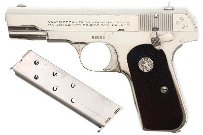 Colt 1908 Hammerless .380ACP Factory Nickel Pistol, 93891, FB01940