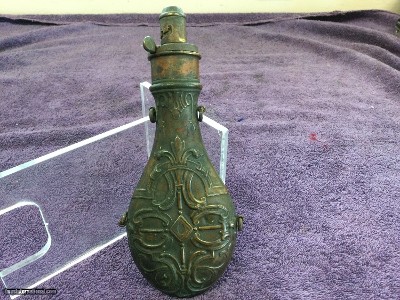 Three Excellent 1800's Brass and Copper Powder Flasks