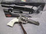 Pietta Taylor's 1873 Outlaw Gang 357 Magnum Nickel Engraved 4.75” w/Original Box - 1 of 15