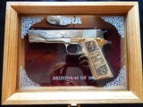 NRA 100th Year Limited Edition Arizona - Engraved Auto Ordnance 1911-A1 Nickel & Gold with Display Case - 65 of 100 - 1 of 15