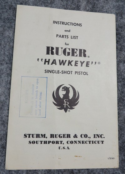 Ruger Hawkeye Single Shot Pistol Owners Manual