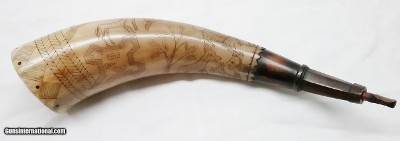 Powder Horn – Medium – Tan to chocolate brown - Scrimshawed - C459