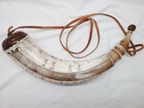 Bruce D Horne - Custom Powder Horn – Large – White to Tan –Scrimshawed Map Horn - STK# P-36-44