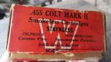 *VINTAGE*
BOX of WINCHESTER ** 455 COLT
MARK II ** SMOKELESS
STAYNLESS CARTRIDGES
265 GR. BULLETS - 5 of 7