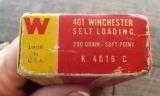VINTAGE
FULL BOX WINCHESTER 401 SELF-LOADING AMMO
200 GR. SOFT POINT - 6 of 10