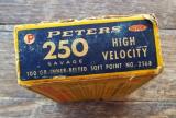 VINTAGE * FULL BOX*PETERS HIGH VELOCITY 250 SAVAGE100 GR. INNER BELTED SOFT POINT CENTER FIRE SMOKELESS CARTRIDGES - 5 of 10